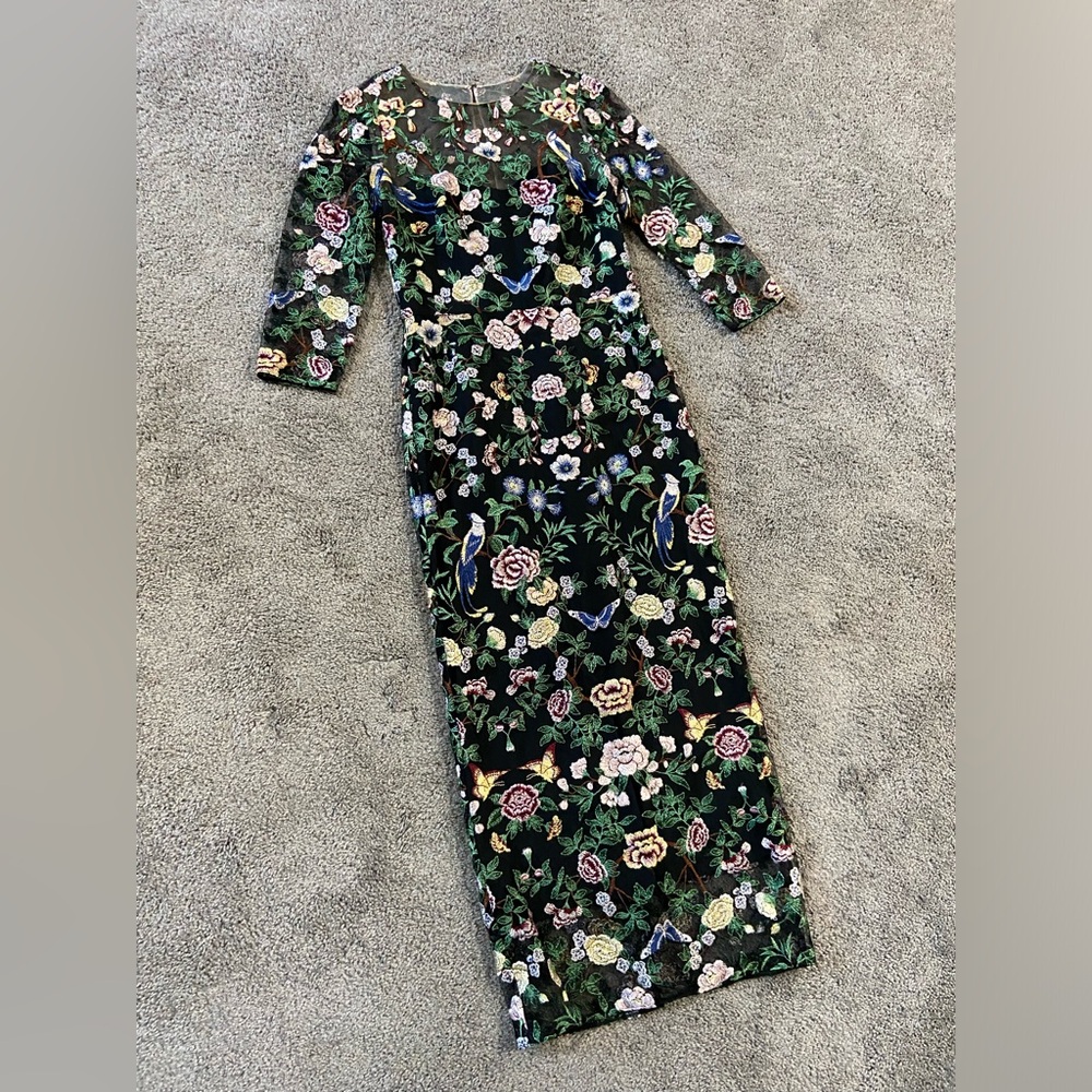 Marchesa Notte NEW Long Botanical Floral Embroidered Midi Maxi Dress Size 6 - Picture 10 of 16